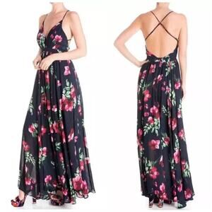 Meghan Los Angeles Enchanted Garden Maxi Dress Floral Navy Orchid Size L NWT